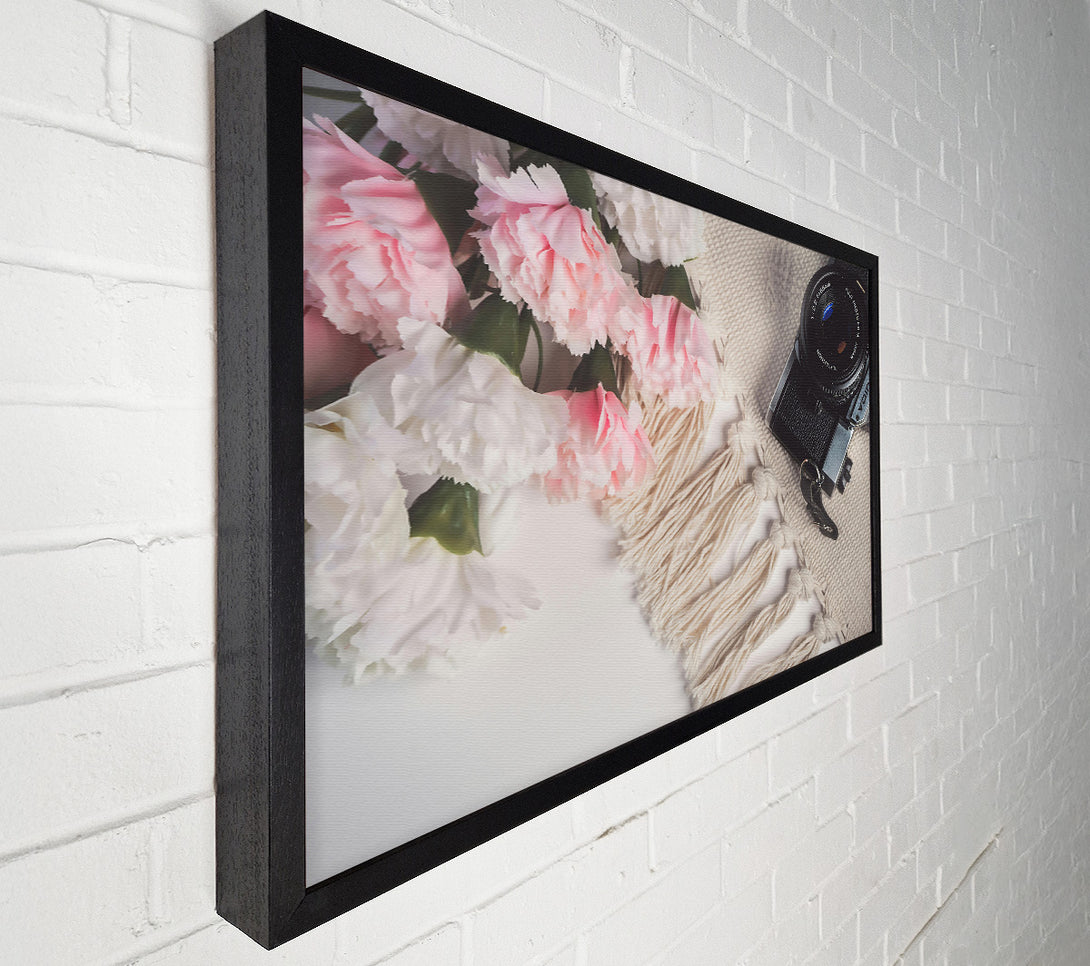  A Canvas Print of Pink Blooms And Film Camera Canvas Print