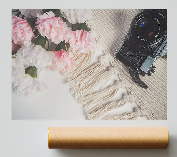Pink Blooms And Film Camera Poster