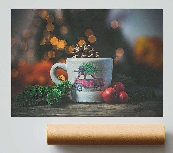Red Christmas Mug And Pine Cone