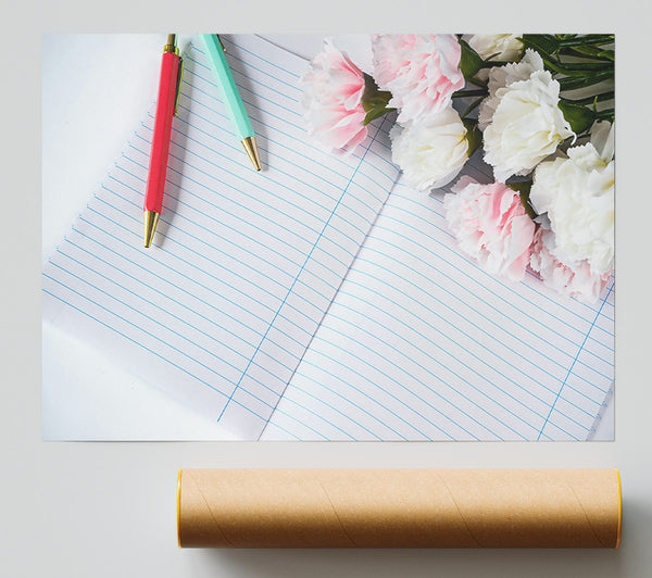 Pink Blooms And Lines Print