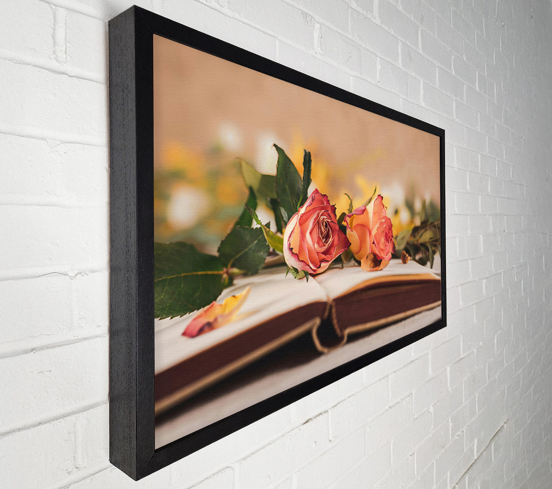  A Canvas Print of Pale Pink Roses On Book Canvas Print