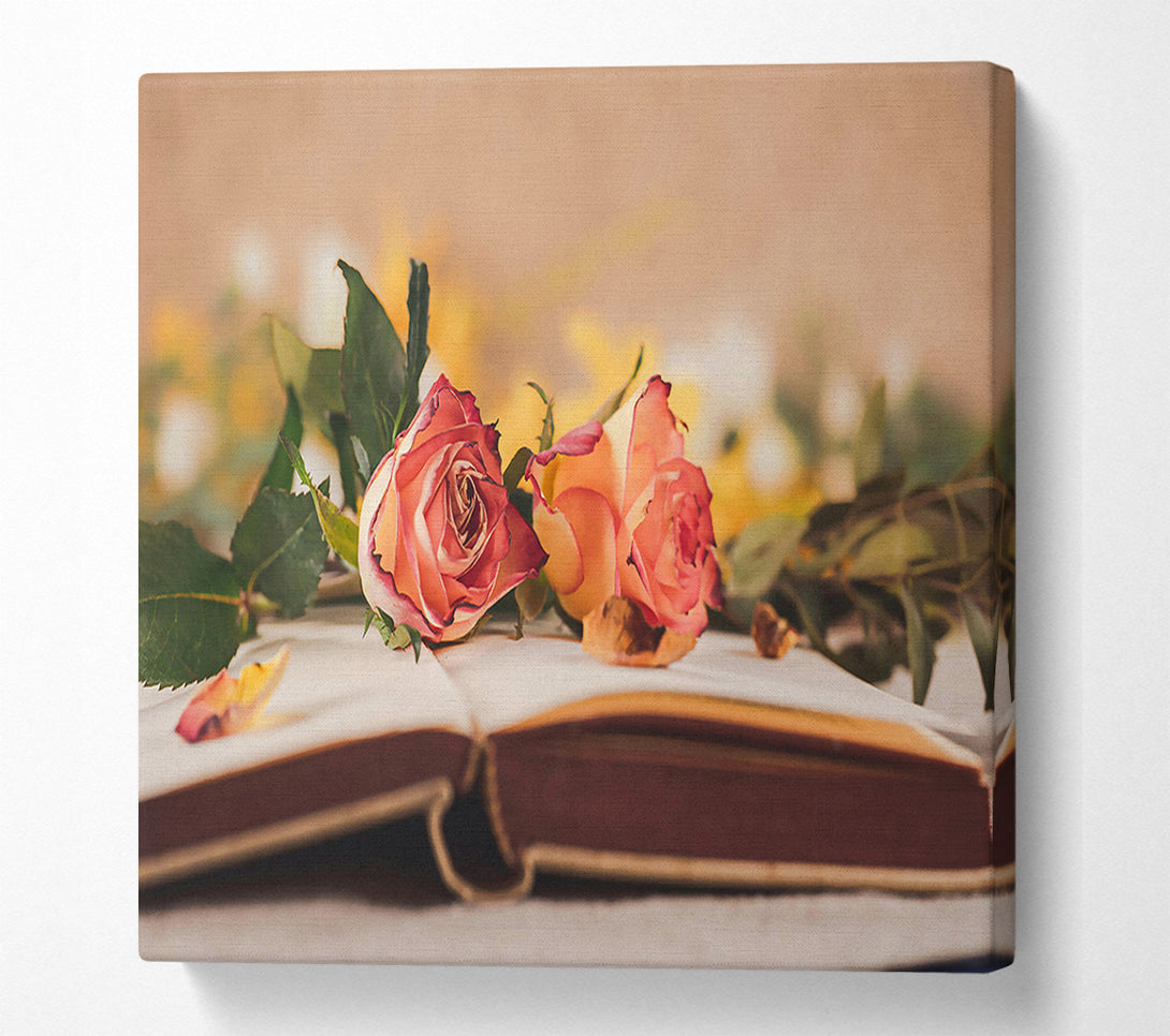  A Canvas Print of Pale Pink Roses On Book Canvas Print