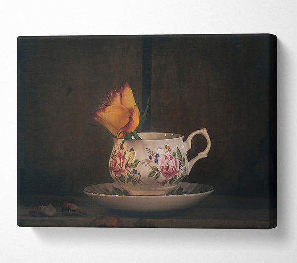  A Canvas Print of Golden Rose In Teacup Canvas Art