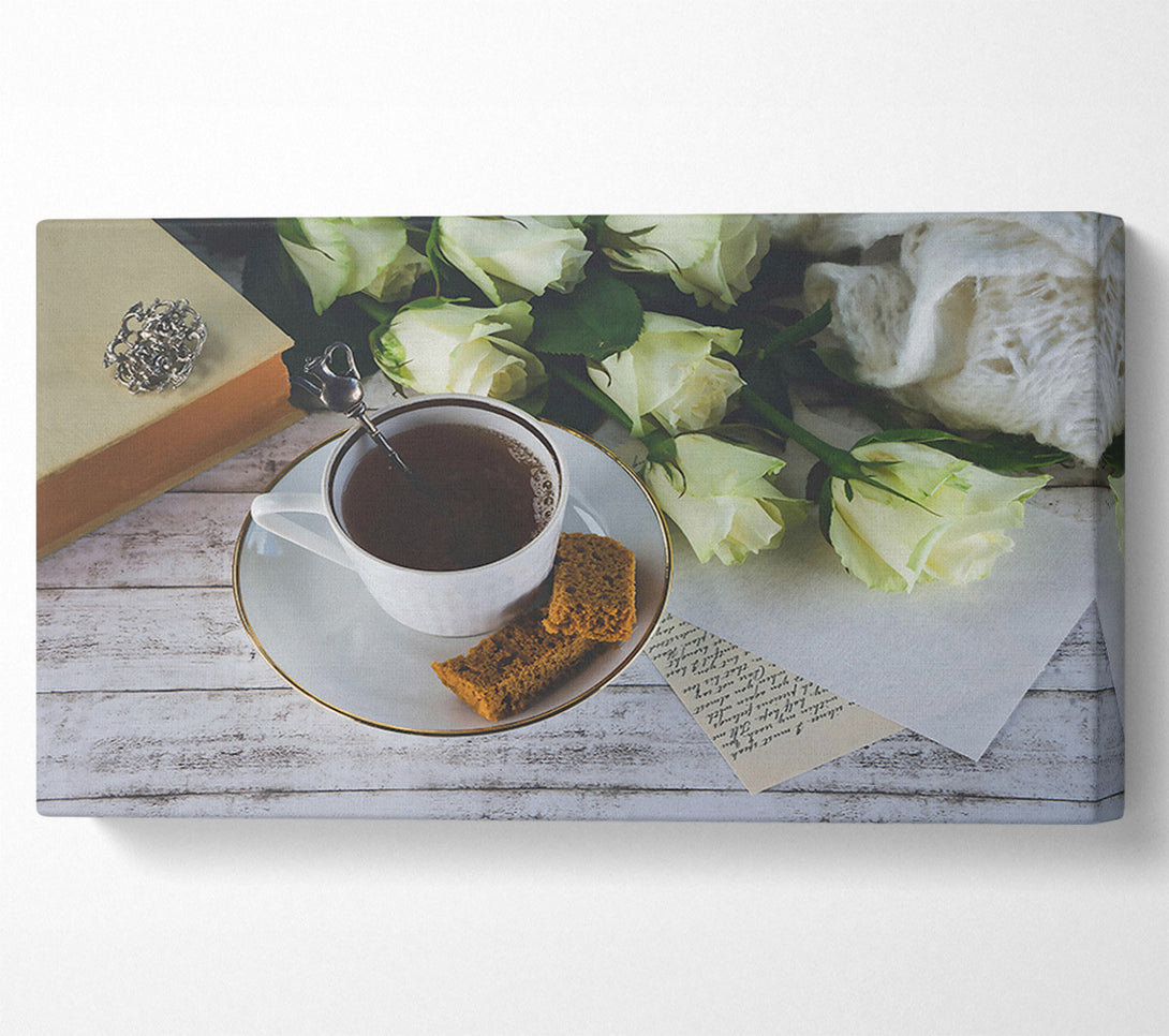  A Canvas Print of White Tea And Roses Canvas Art