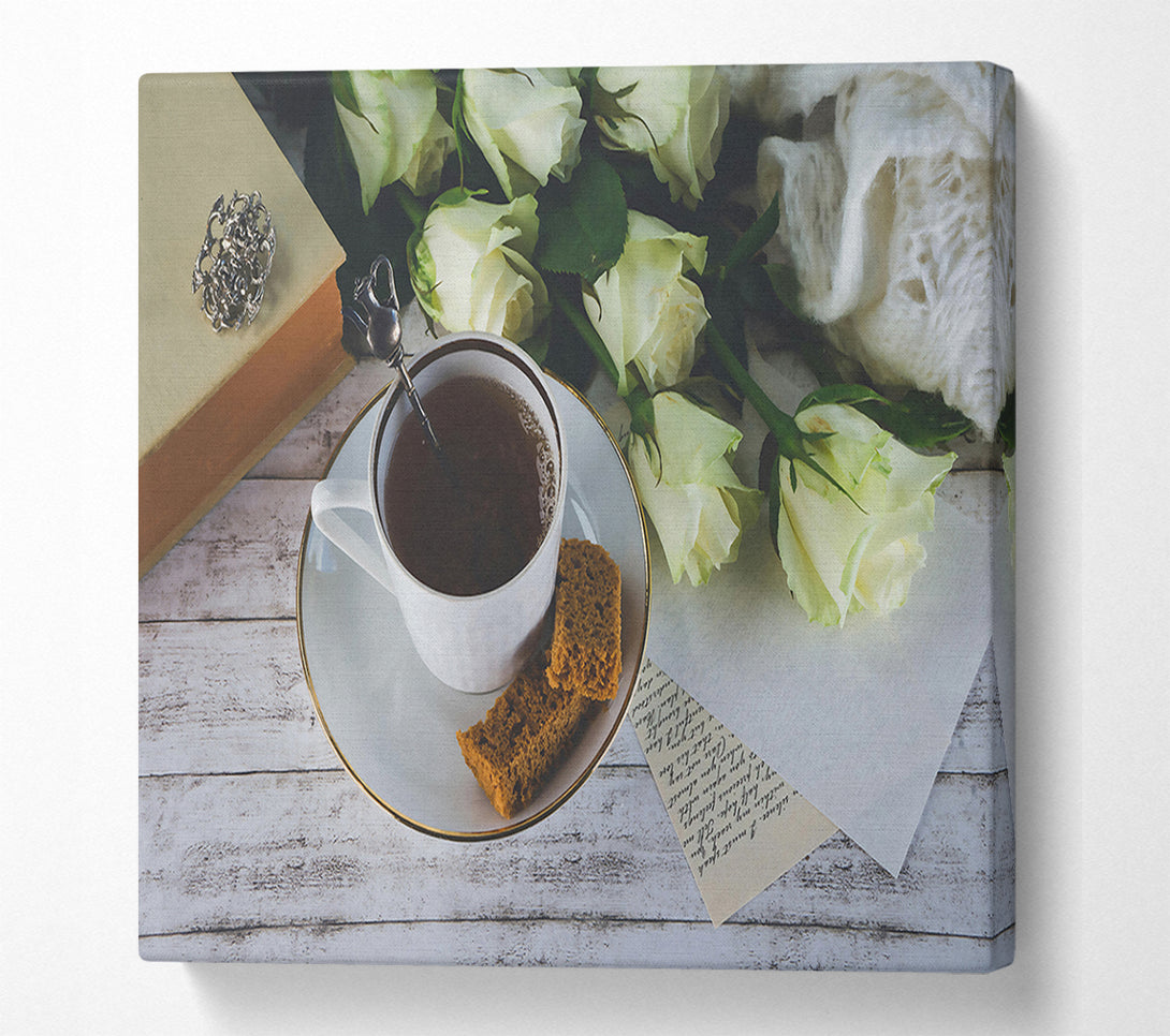  A Canvas Print of White Tea And Roses Canvas Art