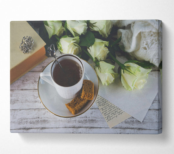  A Canvas Print of White Tea And Roses Canvas Art