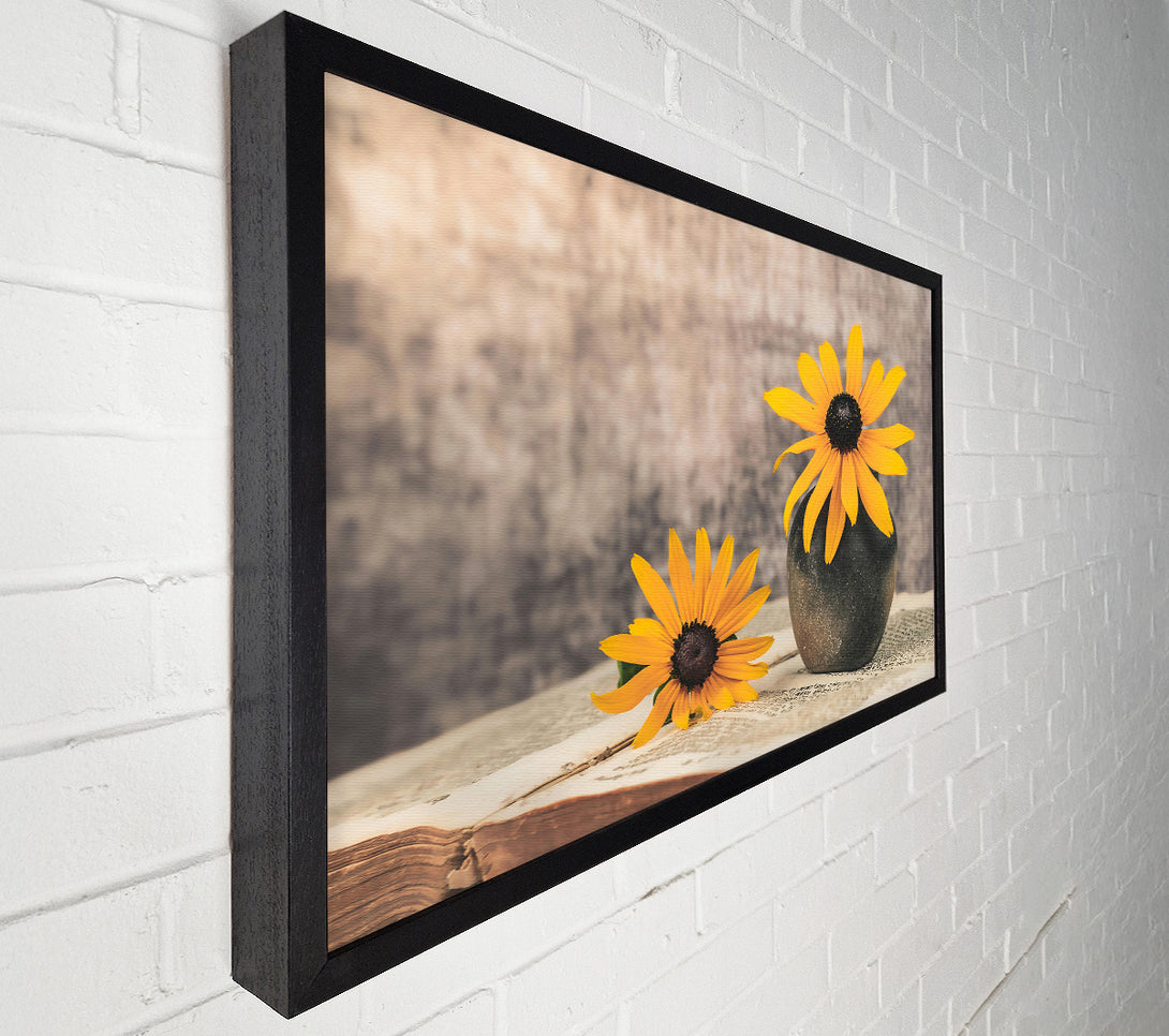  A Canvas Print of Golden Bloom On Old Text Canvas Print