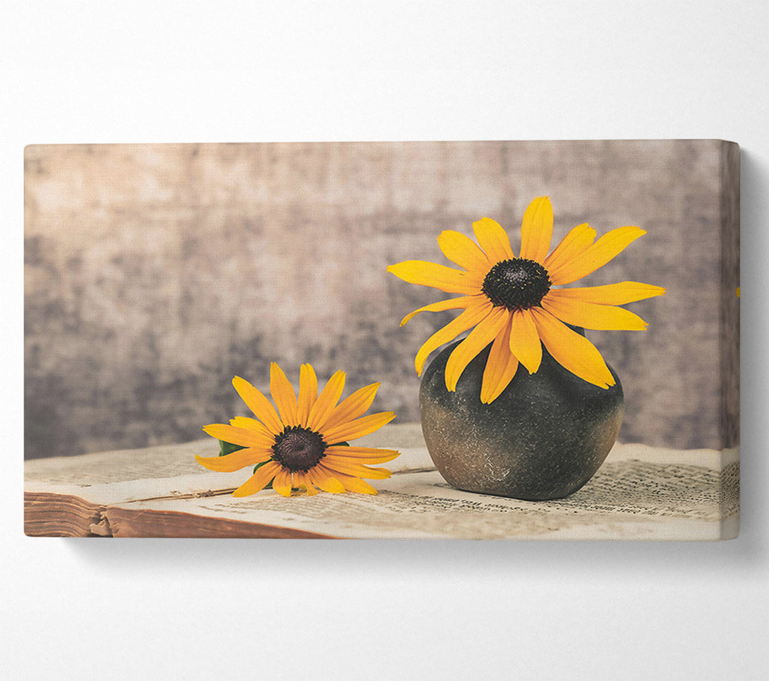  A Canvas Print of Golden Bloom On Old Text Canvas Print