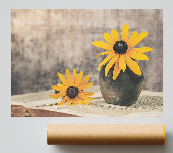 Golden Bloom On Old Text Poster