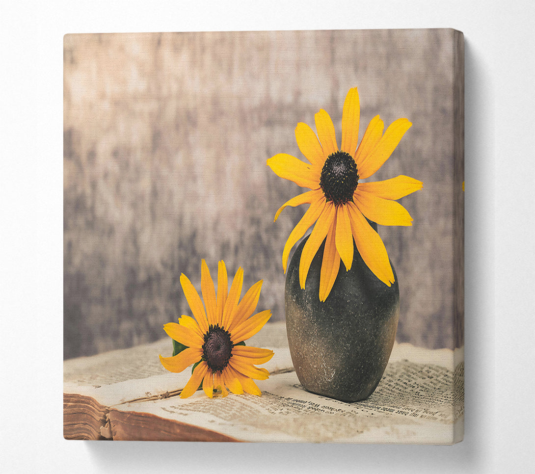  A Canvas Print of Golden Bloom On Old Text Canvas Print