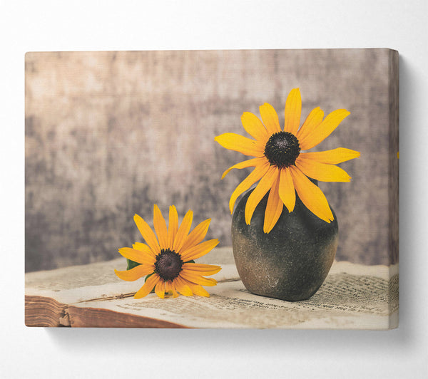  A Canvas Print of Golden Bloom On Old Text Canvas Print