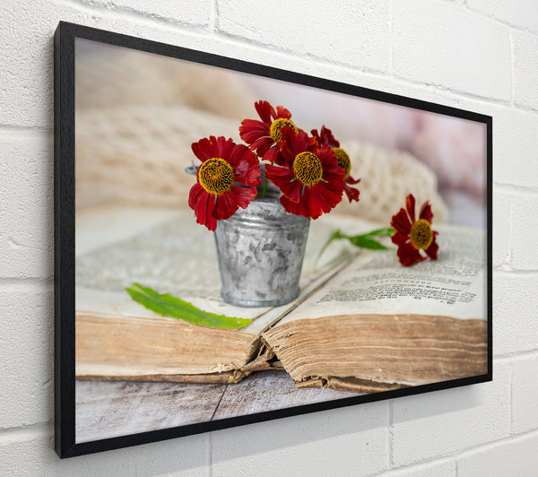 Crimson Blooms On Old Book