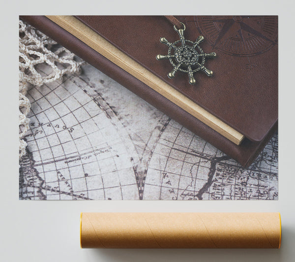 Brown Leather Compass Giclee Print