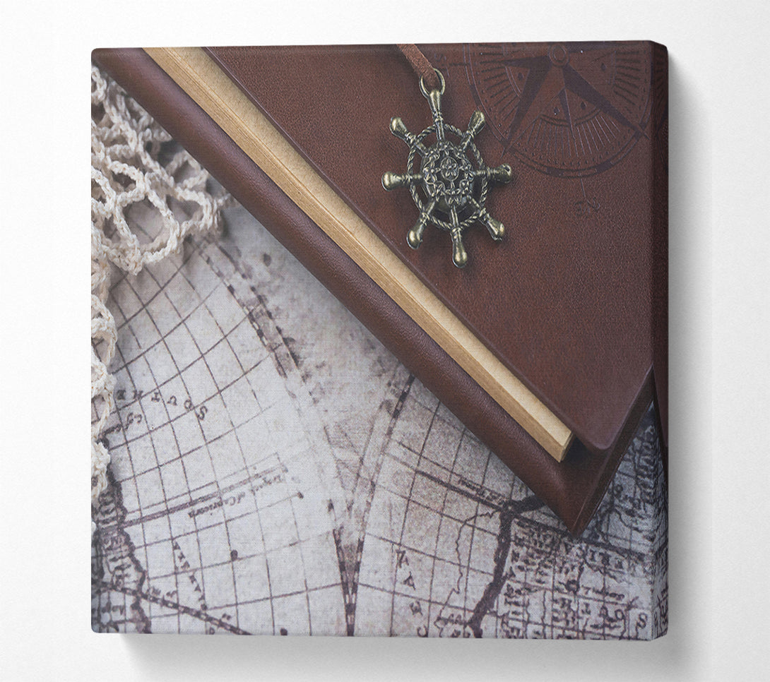  A Canvas Print of Brown Leather Compass Canvas Print