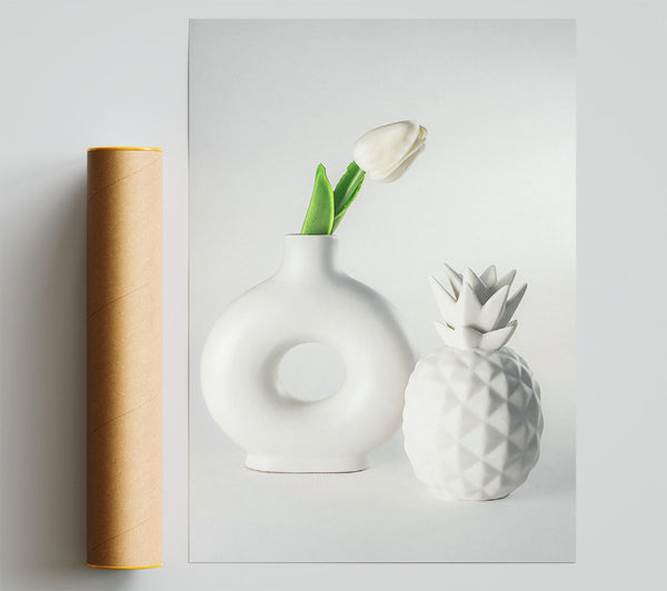 White Floral Still Life Poster