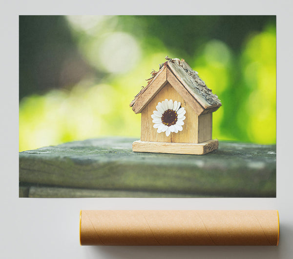 White Flower Birdhouse Print
