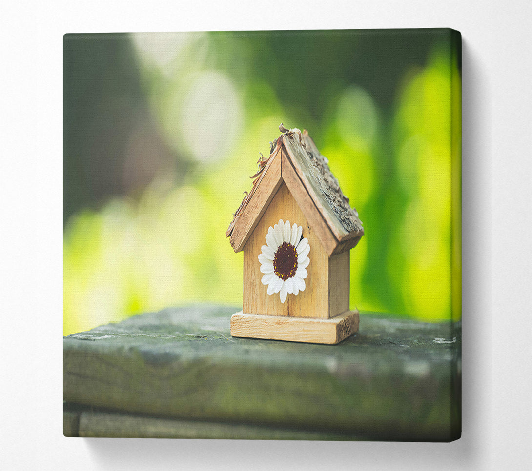  A Canvas Print of White Flower Birdhouse Canvas Print