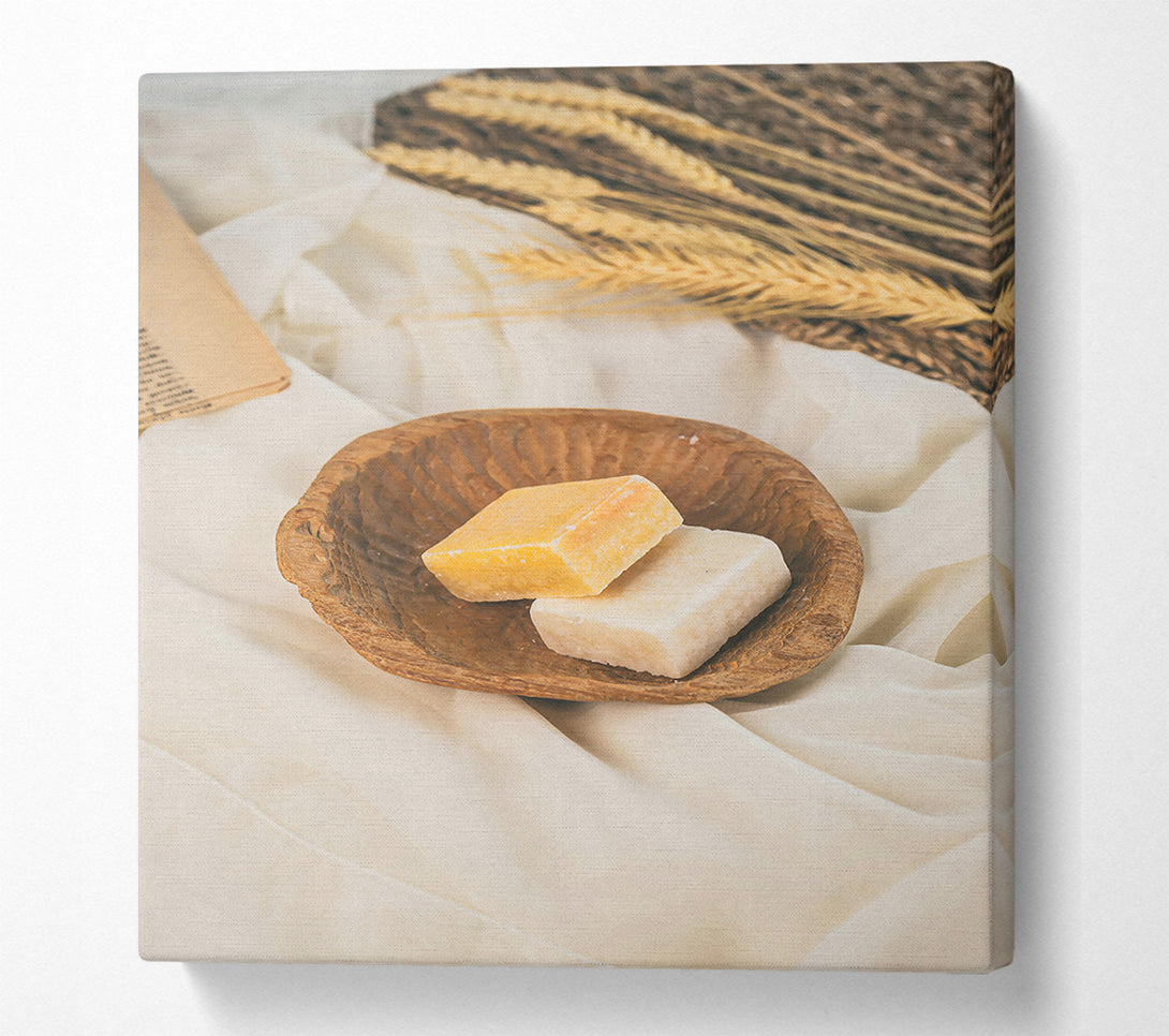  A Canvas Print of Golden Soaps In Bowl Canvas Art