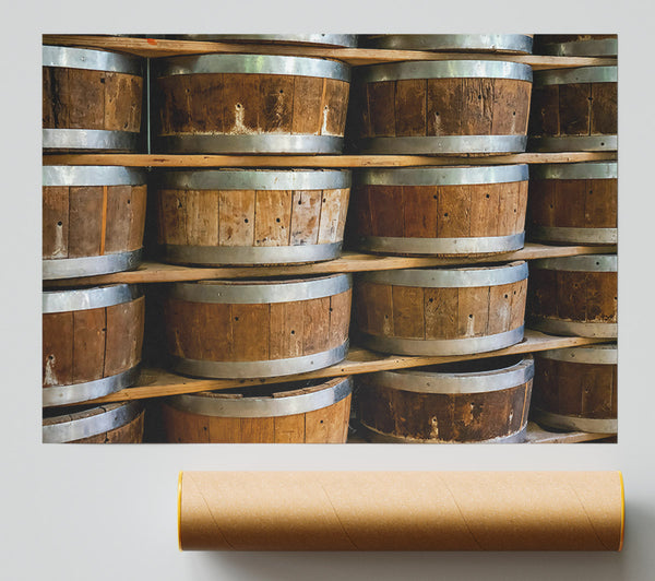 Brown Wooden Barrels Giclee Print