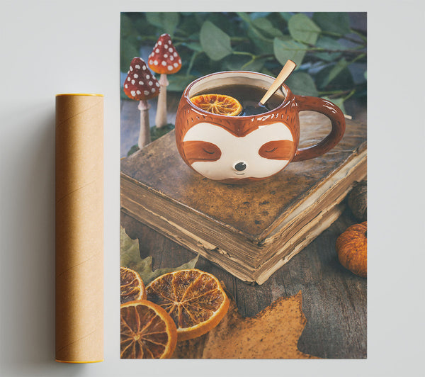 Brown Sloth Tea Time Print