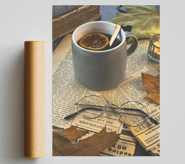 Grey Tea And Leaves Poster
