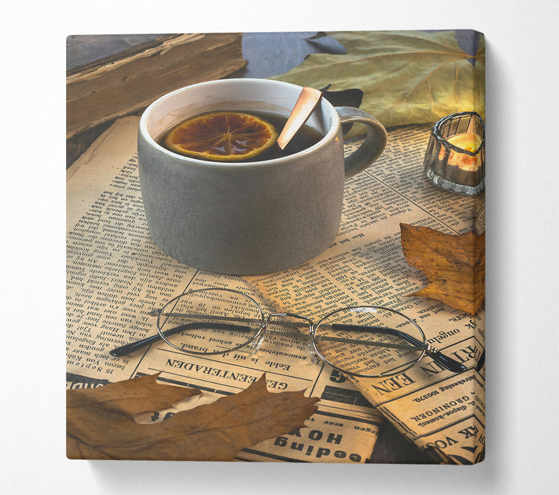  A Canvas Print of Grey Tea And Leaves Canvas Wall Art
