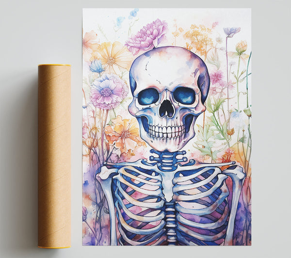 Skeleton Flowers Watercolour Print