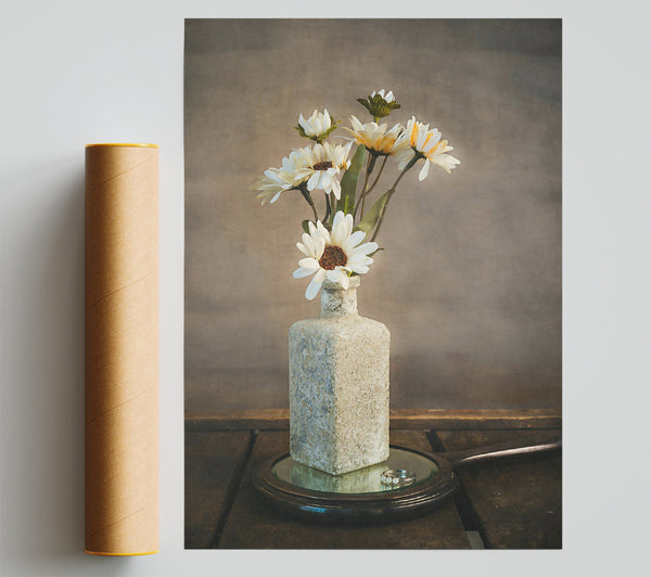 Gray Daisies On Mirror Print