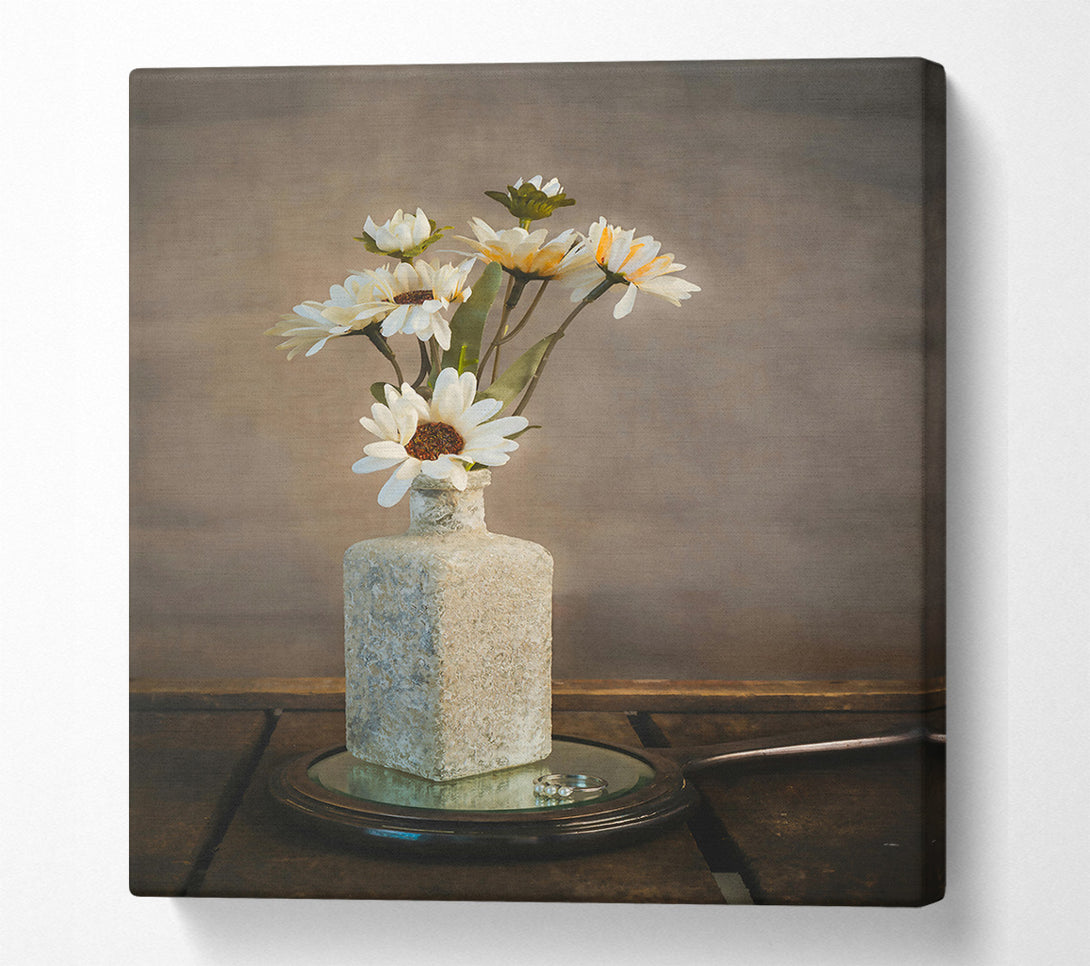  A Canvas Print of Gray Daisies On Mirror Canvas Wall Art