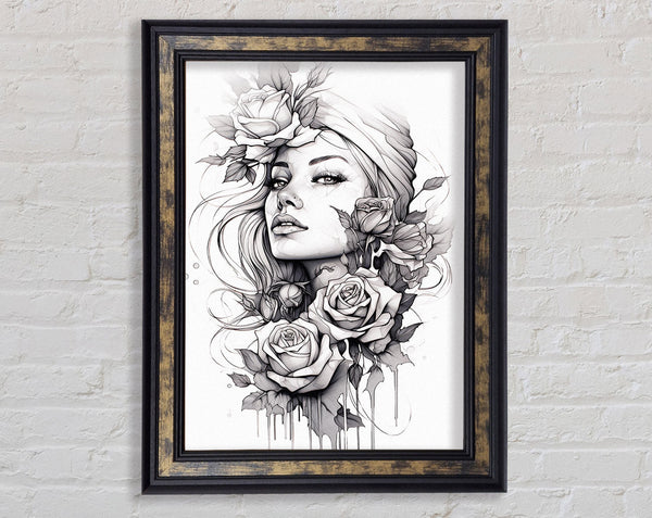 Sketched Beautiful Woman Framed Print