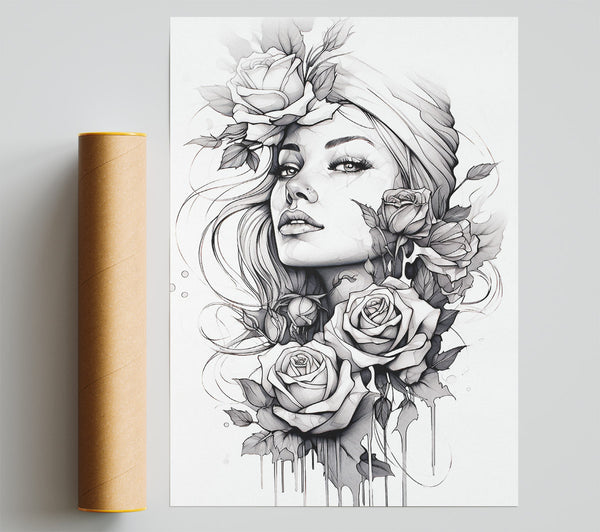 Sketched Beautiful Woman Print
