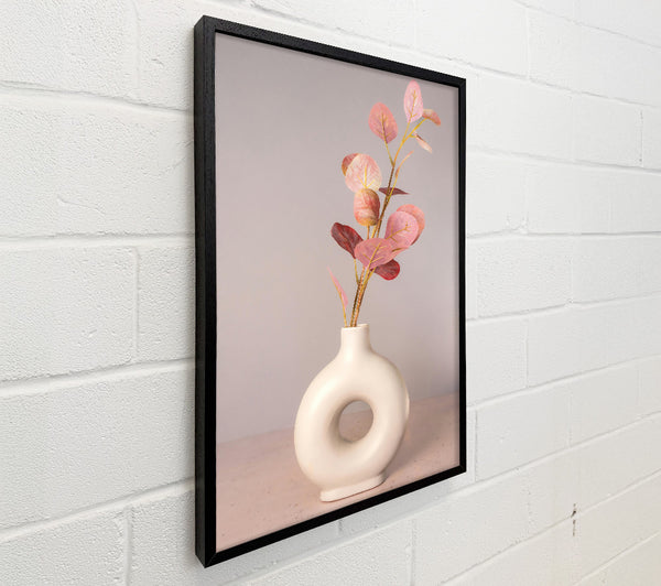 Pink Eucalyptus In White Vase.