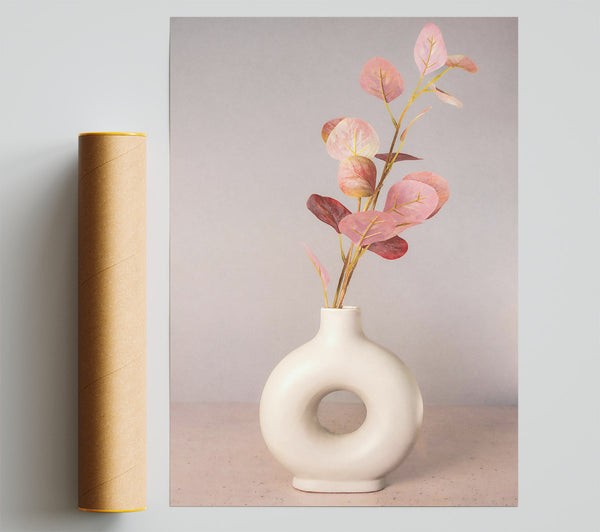 Pink Eucalyptus In White Vase. Print