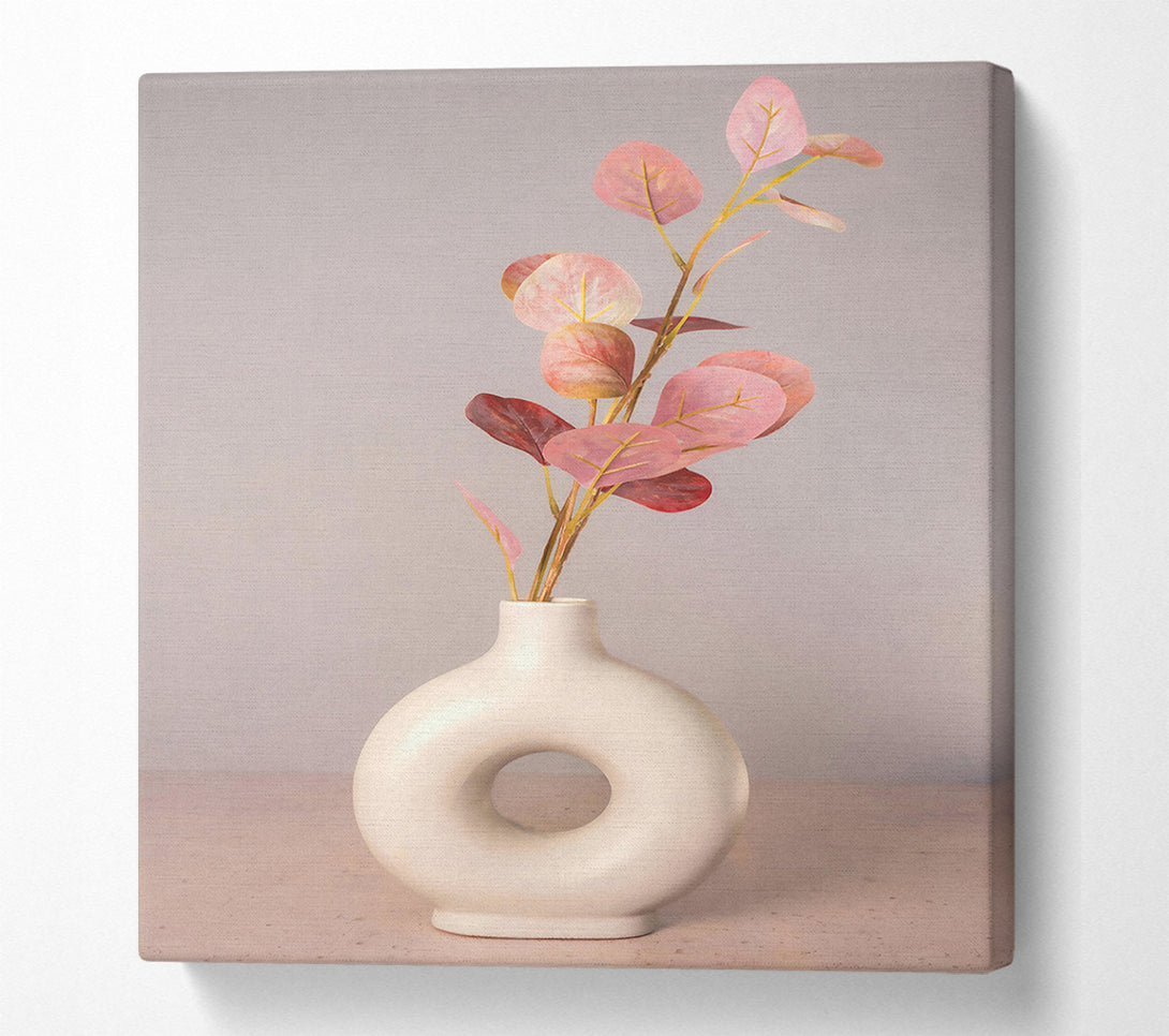  A Canvas Print of Pink Eucalyptus In White Vase. Canvas Art