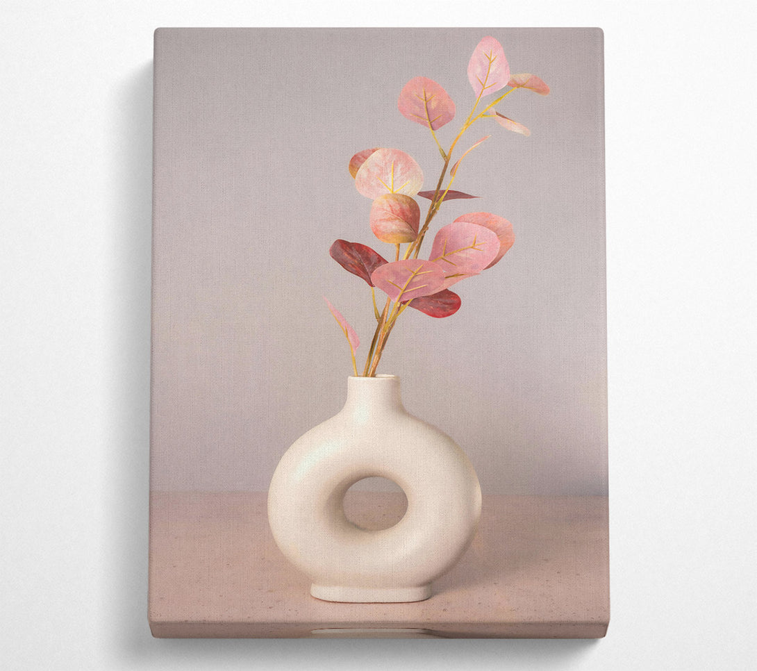  A Canvas Print of Pink Eucalyptus In White Vase. Canvas Art