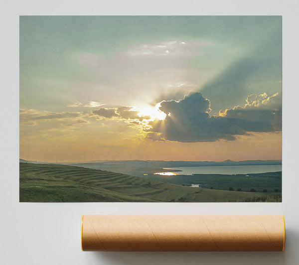 Golden Rays Through Clouds Print