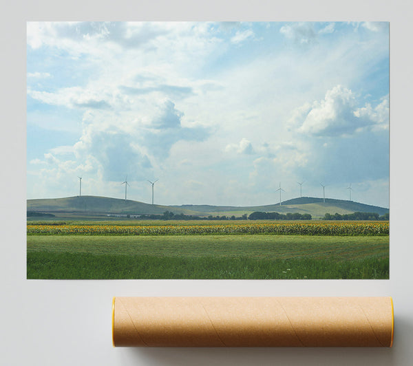 Blue Sky Windmills Giclee Print