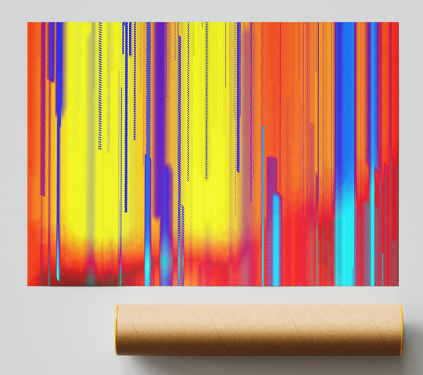 Yellow Digital Rain Print