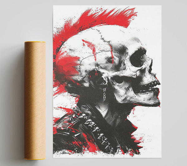 Skull Red Mohawk Punk Poster