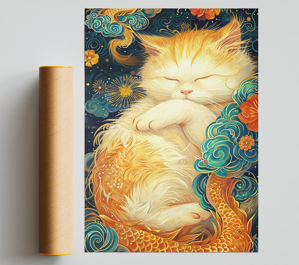 Sleeping Kitty Cat Dreams Poster