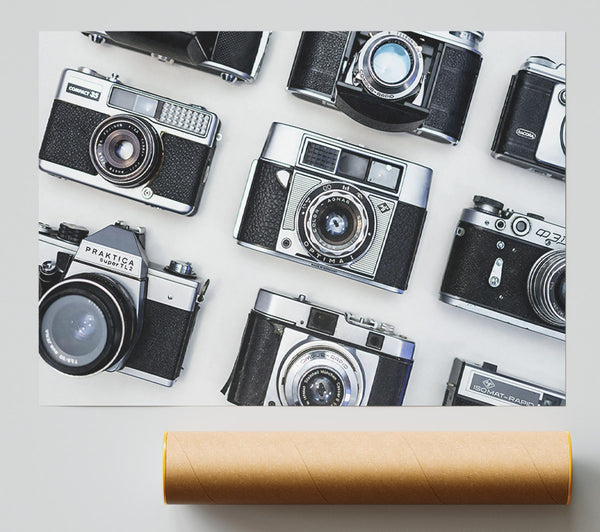 Silver And Black Cameras Giclee Print
