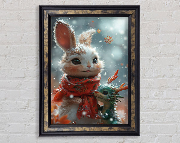 Snow Bunny Mystical Baby Dragon Framed Print