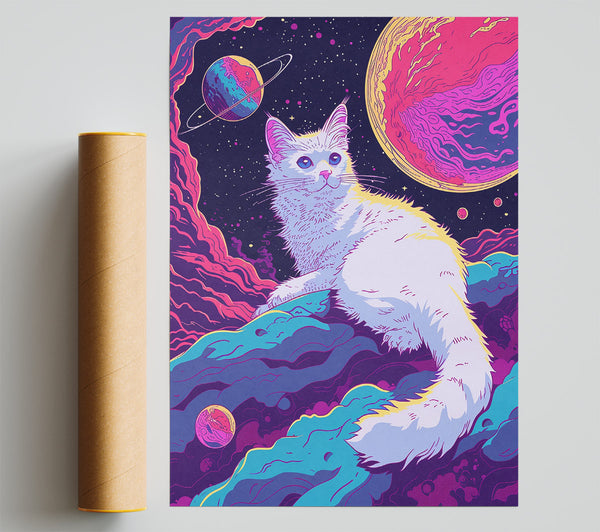 Space Cat Neon Giclee Print