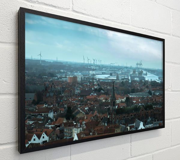 Blue Cityscape With Windmills
