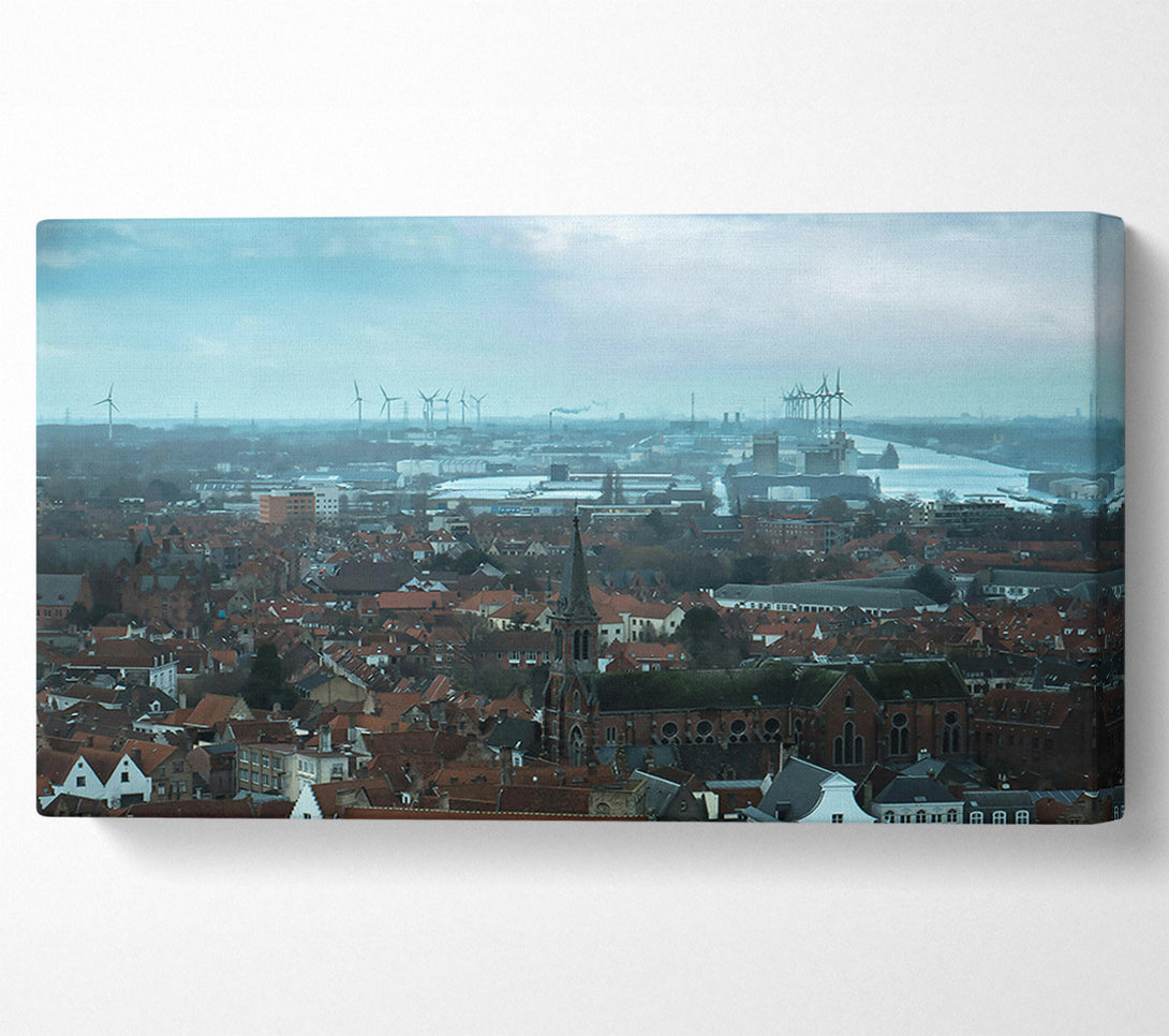  A Canvas Print of Blue Cityscape With Windmills Canvas Art