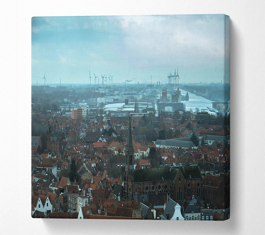  A Canvas Print of Blue Cityscape With Windmills Canvas Art