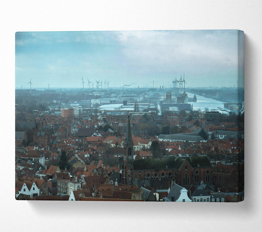  A Canvas Print of Blue Cityscape With Windmills Canvas Art