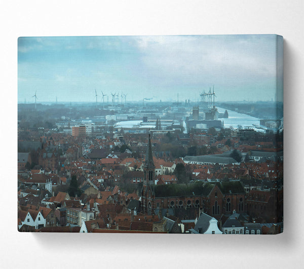  A Canvas Print of Blue Cityscape With Windmills Canvas Art