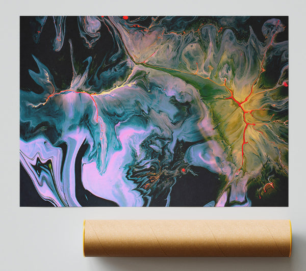 Teal And Red Swirls Poster