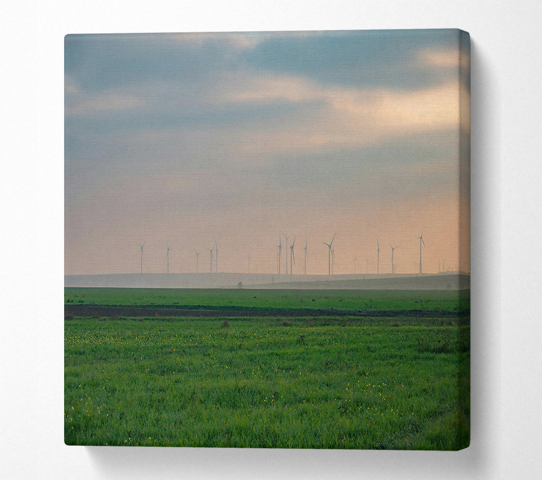  A Canvas Print of Green Wind Farm Fog Canvas Art